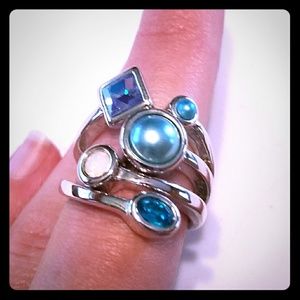 Lia Sophia Silver Ring with Blue stones.